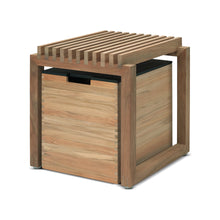 Cargar imagen en el visor de la galería, Wooden outdoor stool with slatted design on a white background