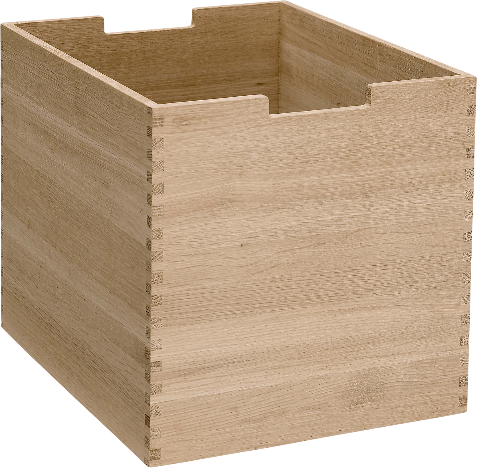 Wooden box with a natural finish on a black background