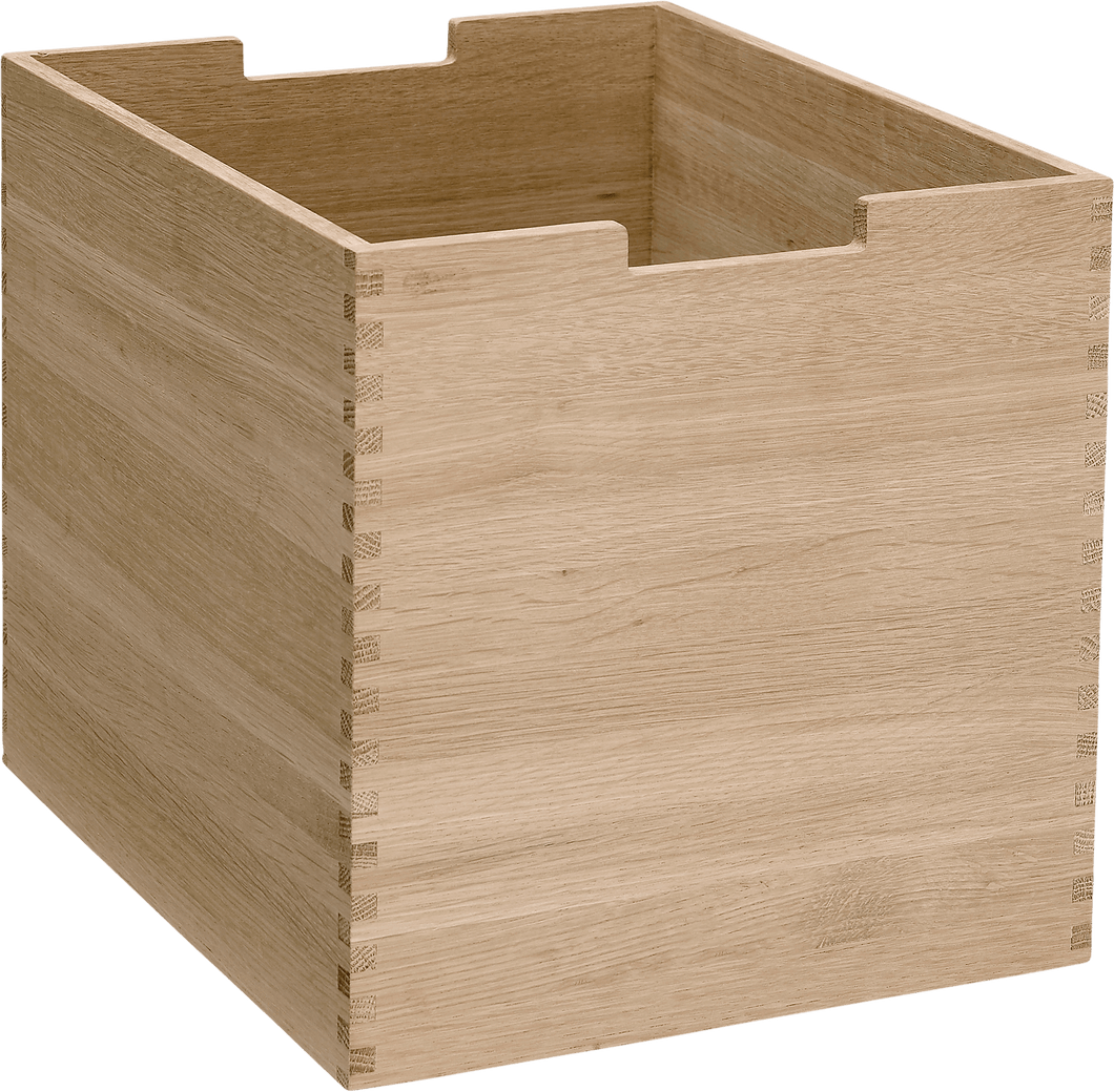 Wooden box with a natural finish on a black background