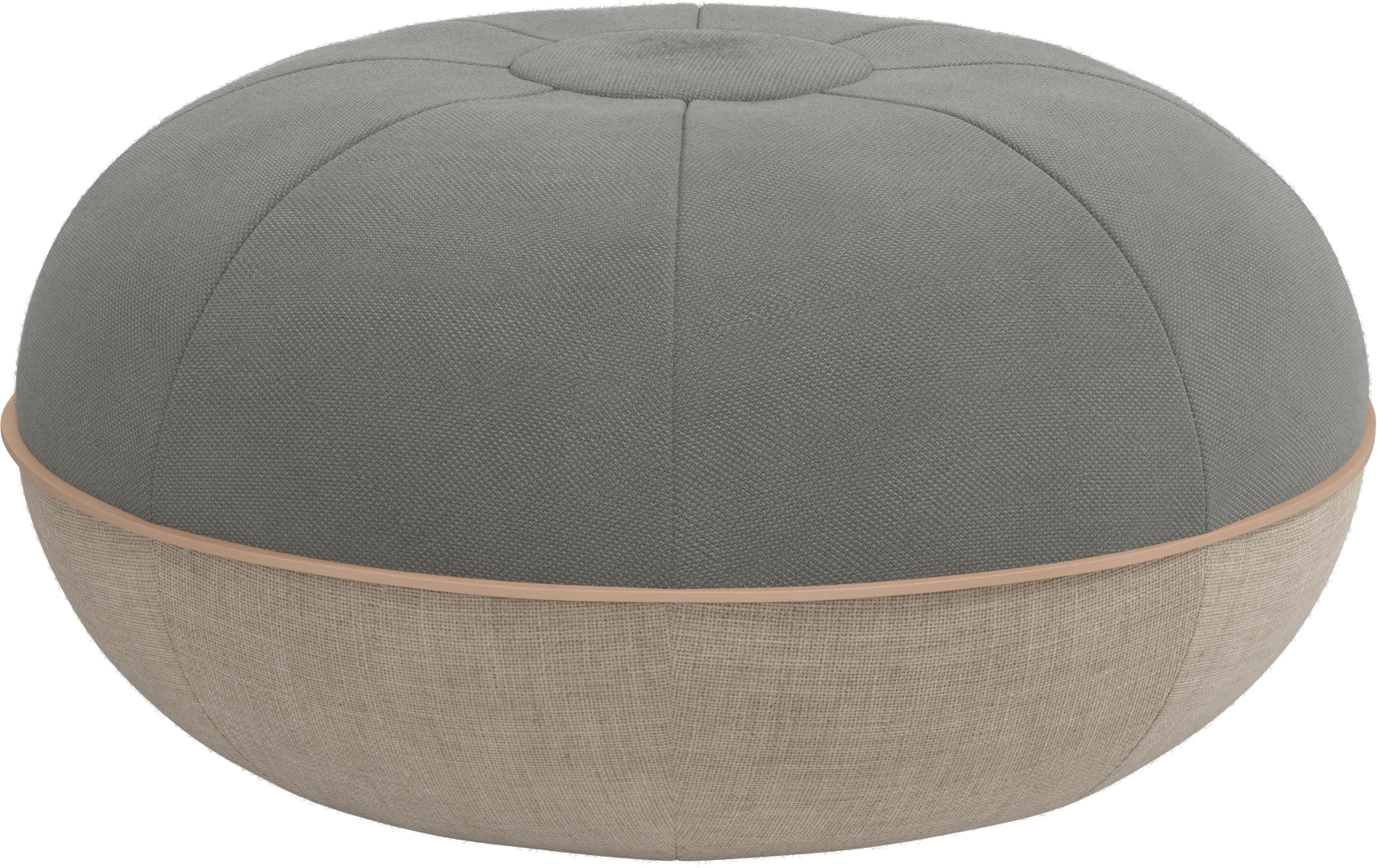 Round gray ottoman with a contrasting band on a white background