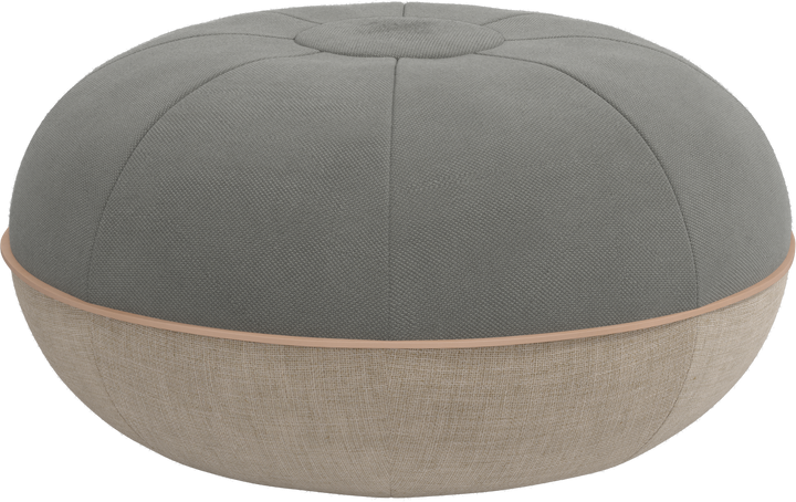 Round gray ottoman with a contrasting band on a white background