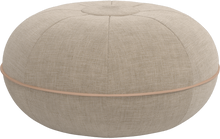 Cargar imagen en el visor de la galería, Round beige ottoman with a brown trim on a white background
