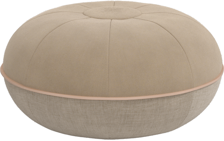 Round beige ottoman with a contrasting band on a white background