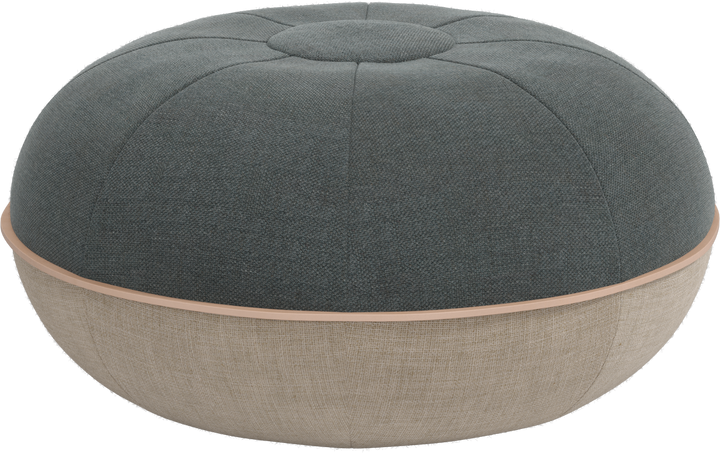 Round ottoman with two-tone fabric design on a white background
