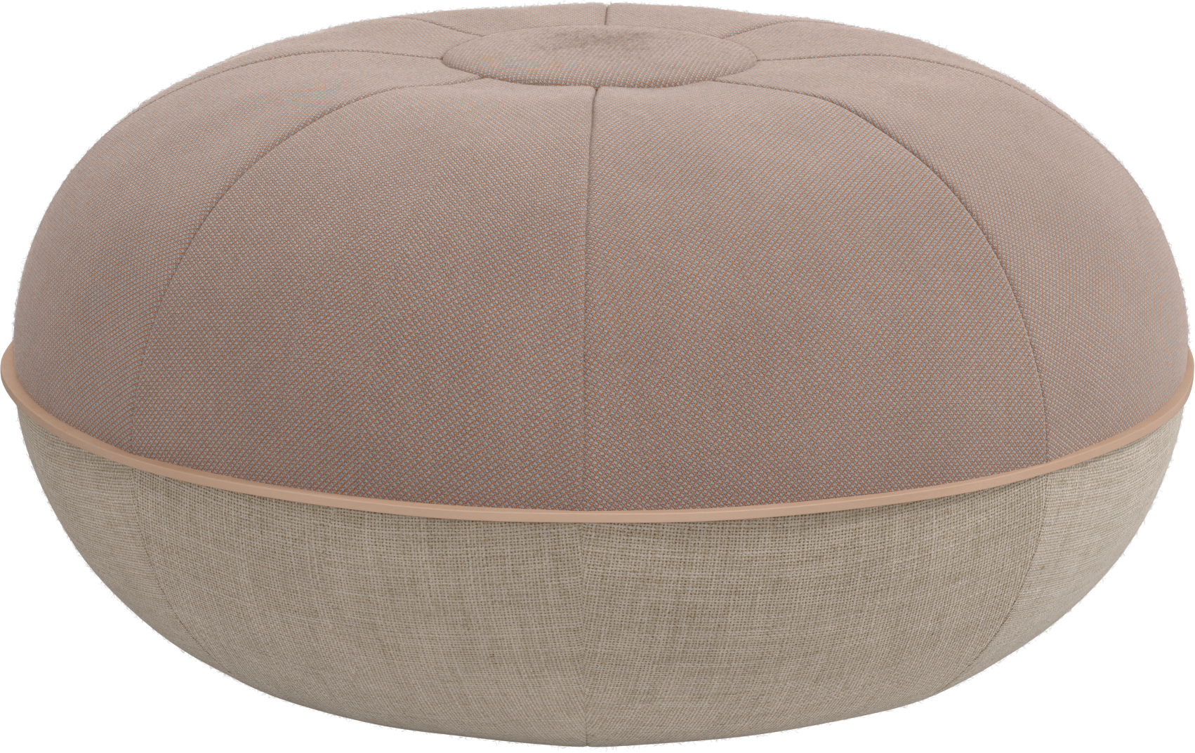 Round beige ottoman with a contrasting band on a white background