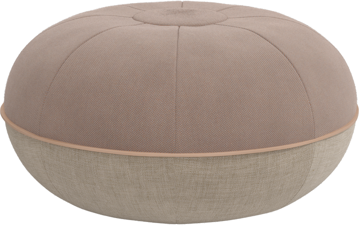 Round beige ottoman with a contrasting band on a white background