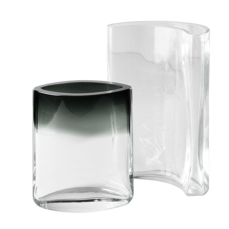 Two clear glass vases on a white background