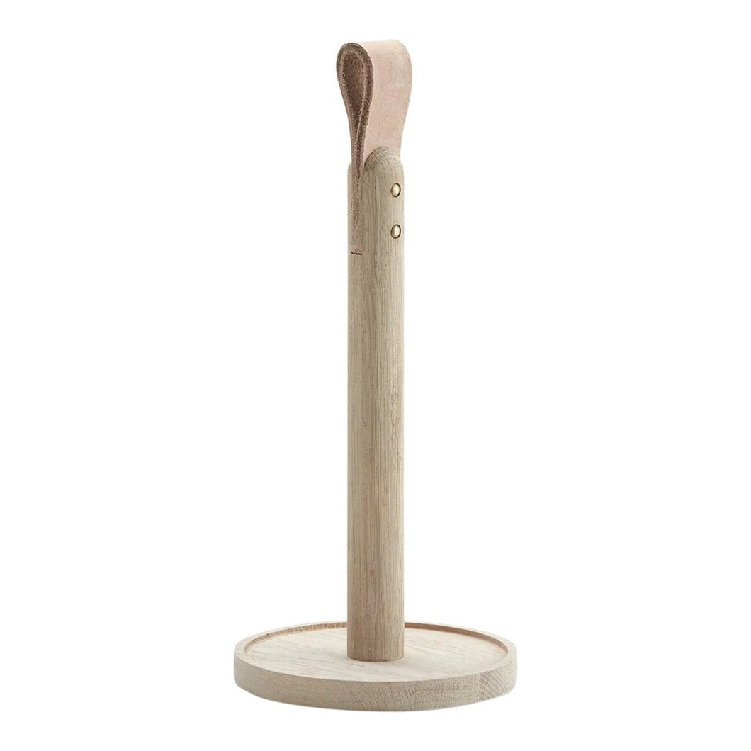 Wooden paper towel holder on a white background