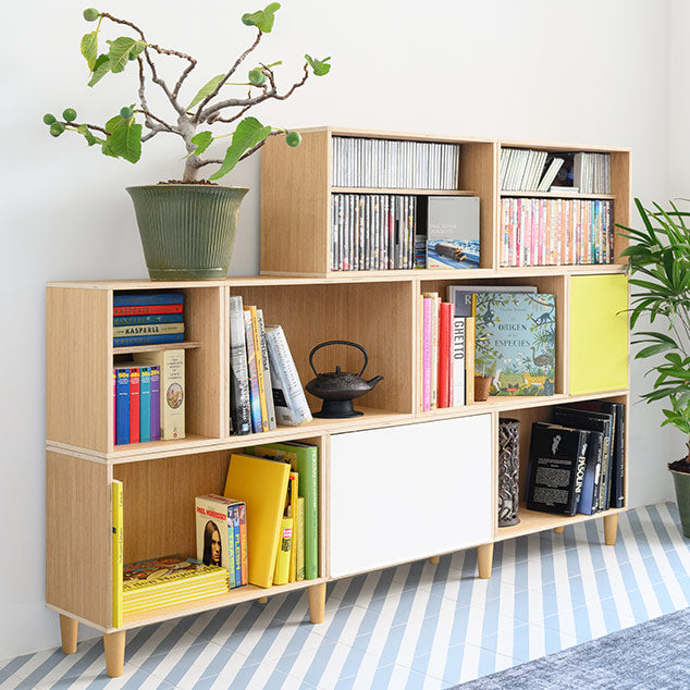 BrickBox 4-Wide Low Bookshelf Oak